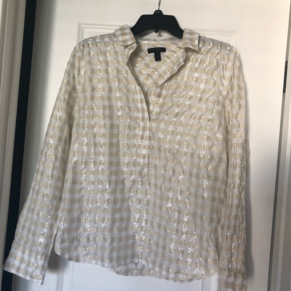 J Crew metallic plaid shirt